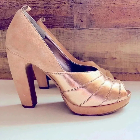 Seychelles & Corey Lynn Calter Platform Blush Rose Gold Suede/Leather Block Heel - Picture 2 of 5